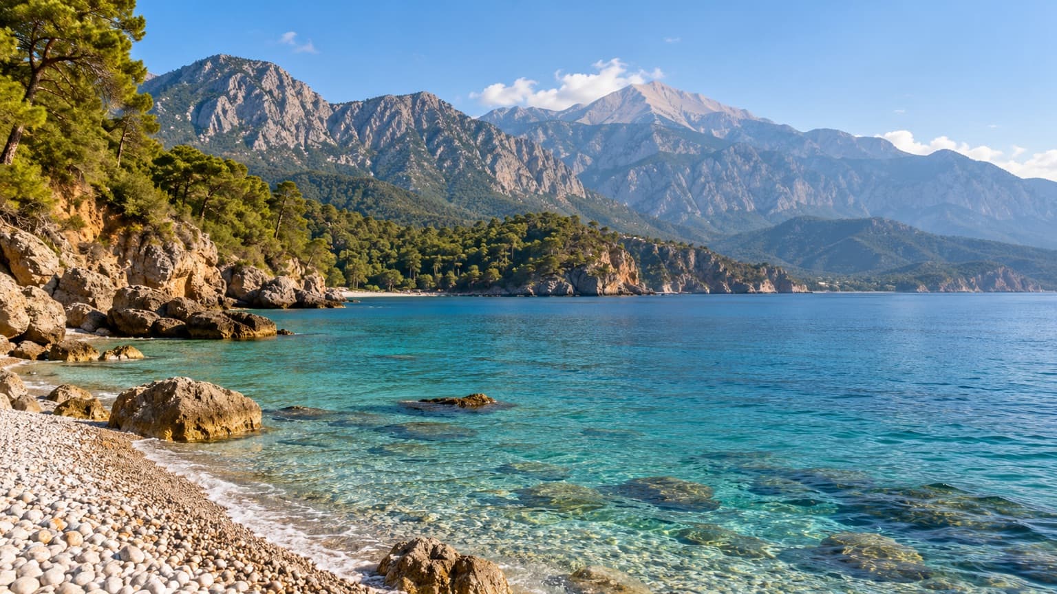 Antalya kıyısında dağların denize indiği koy