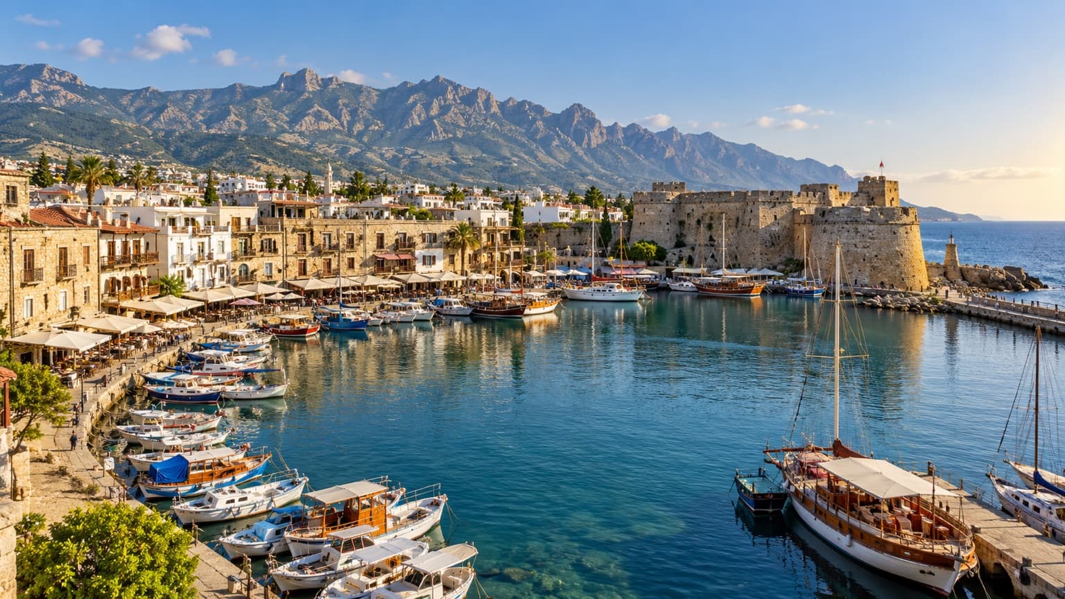 Girne limanı ve Beşparmak Dağları