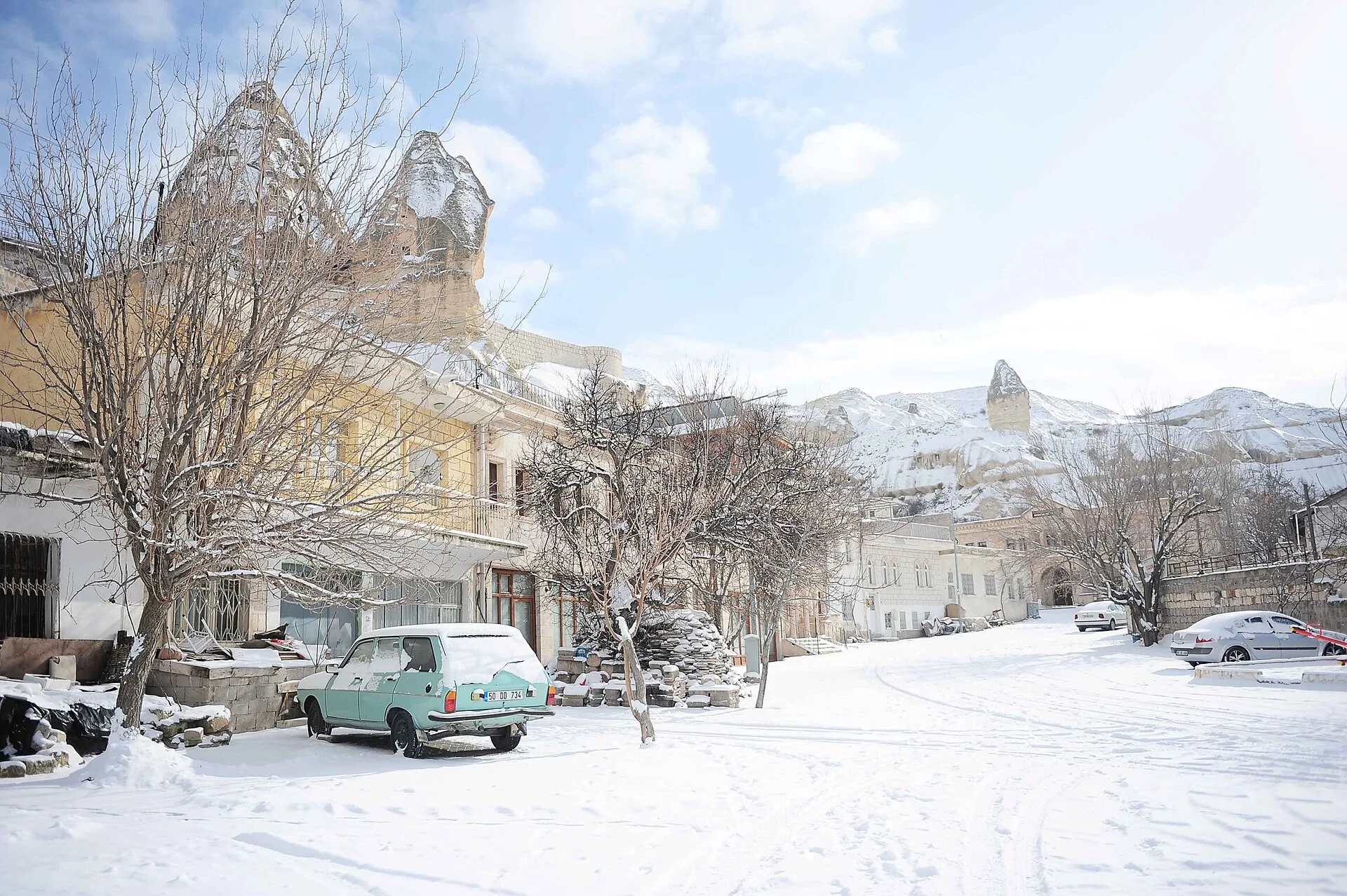 Karla kaplı Kapadokya vadileri, Nevşehir